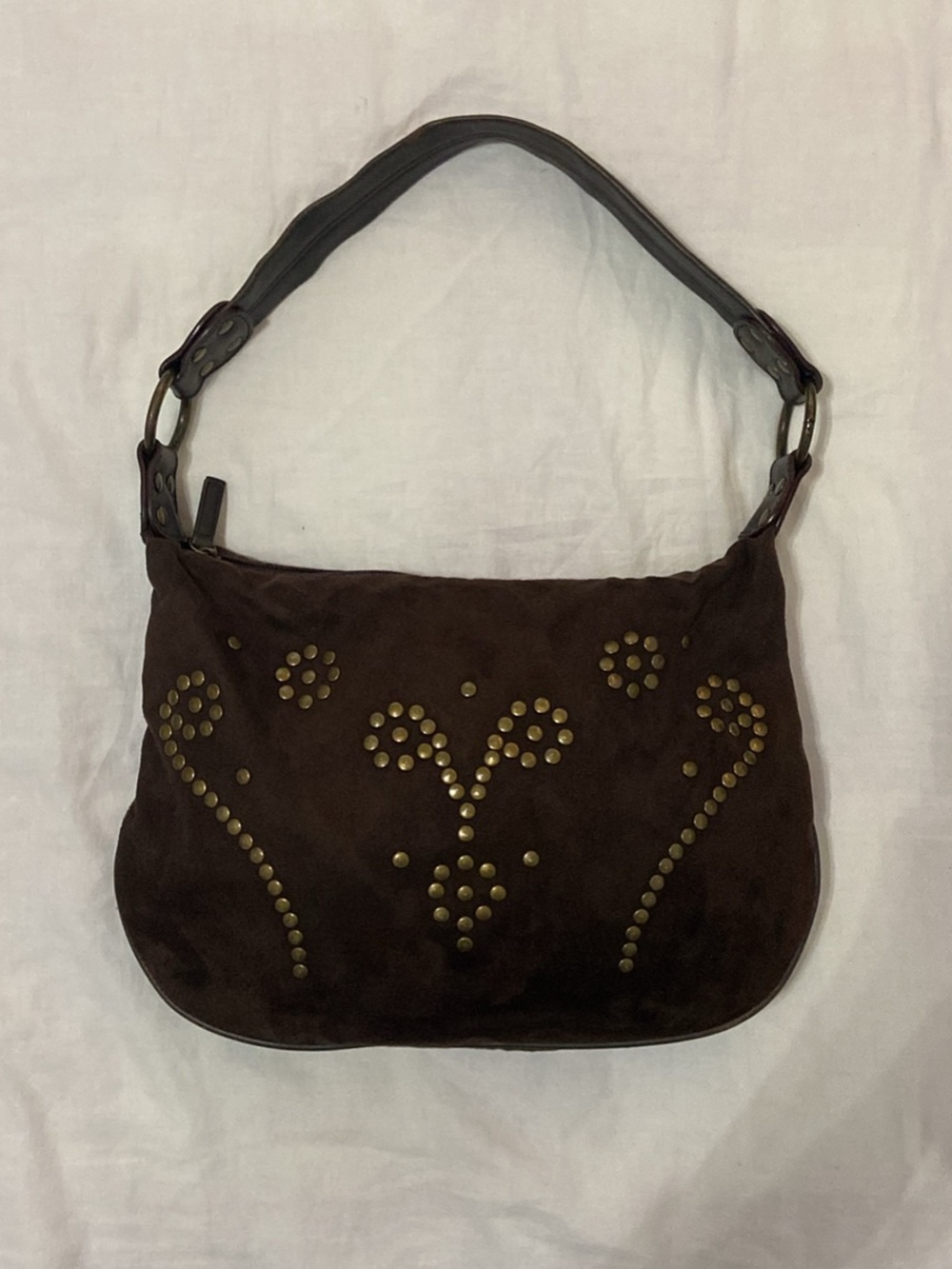 Dark Brown Y2K Suede Studded Shoulder Bag